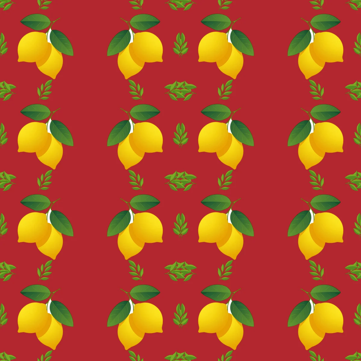 The saved tile: lemons and leaves mirrored on deep red