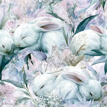Sleeping Bunny Floral Seamless Pattern