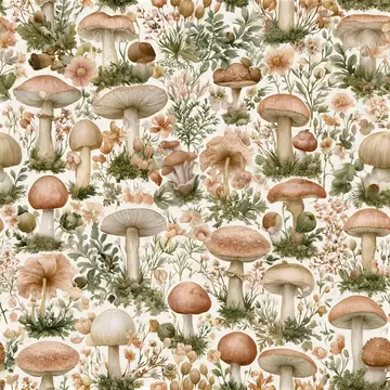 Woodland Mushrooms Seamless Pattern